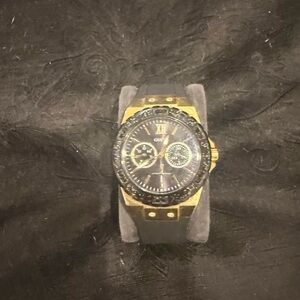 Guess Gold and Black Chronograph Watch with Roman XII